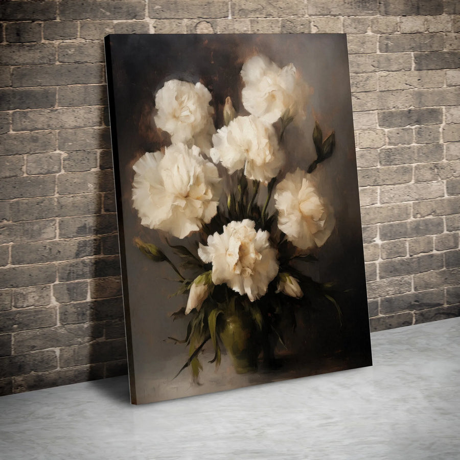 Moody Floral Canvas Print | Dark Academia White Flower Painting | Premium Gallery Wrapped Canvas | Classic Home Decor Gift