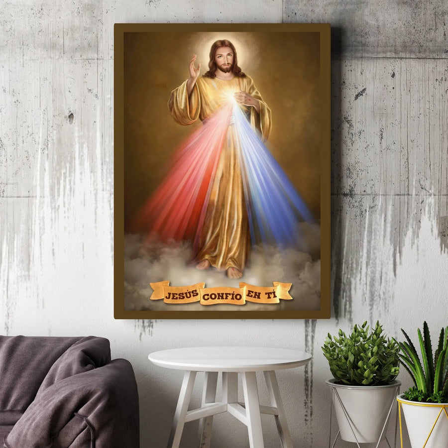 Divine Mercy Jesus Canvas Wall Art | Jesús Confío En Tí Spanish Quote | Premium Thick Gallery Wrap | Catholic Christian Home Decor Gift