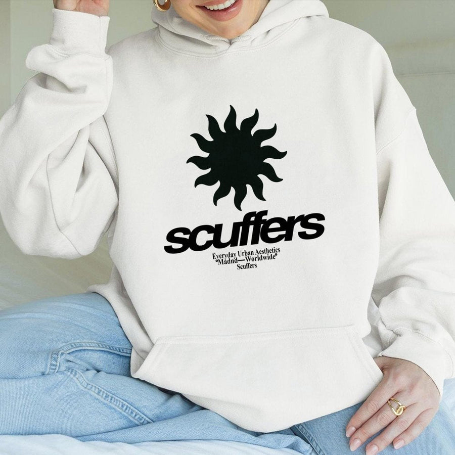 Scuffers Sun Graphic Hoodie | Streetwear Aesthetic Pullover | Premium Cotton Blend | Unisex Urban Apparel Gift