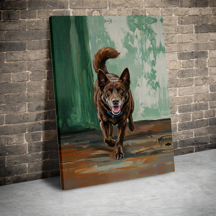 Happy Brown Dog Canvas Wall Art | Painterly Australian Kelpie Portrait | Premium Gallery Wrapped Canvas | Gift for Dog Lover, Modern Home Decor