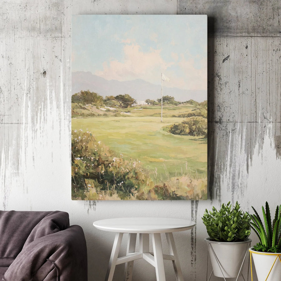 Golf Course Canvas Wall Art | Vintage Golf Landscape Painting | Premium Canvas Print | Gift for Golfer and Man Cave Decor