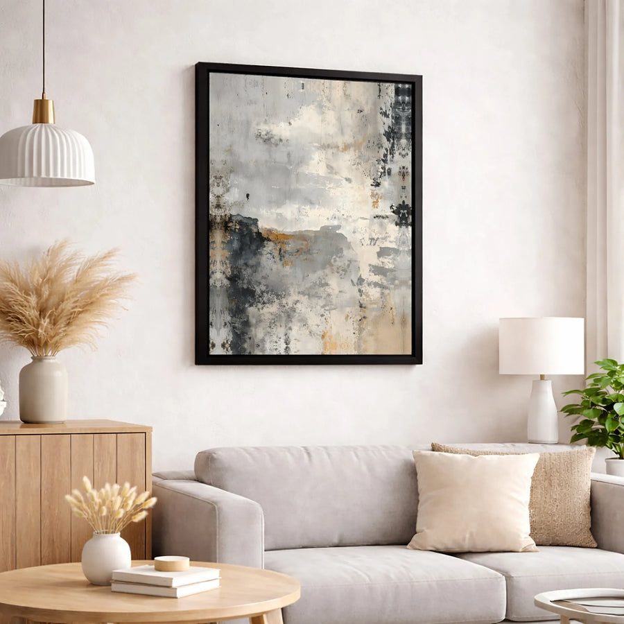 Abstract Canvas Wall Art | Grey Gold and Black Distressed Texture | Premium Gallery-Wrapped Print | Modern Home and Office Decor