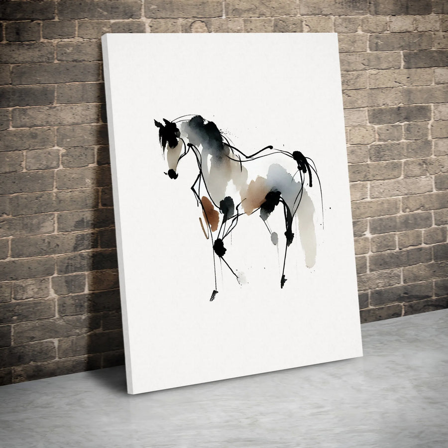 Abstract Horse Canvas Wall Art | Minimalist Ink Wash Painting Print | Premium 1.25" Thick Gallery Wrap | Modern Equestrian Home Decor Gift