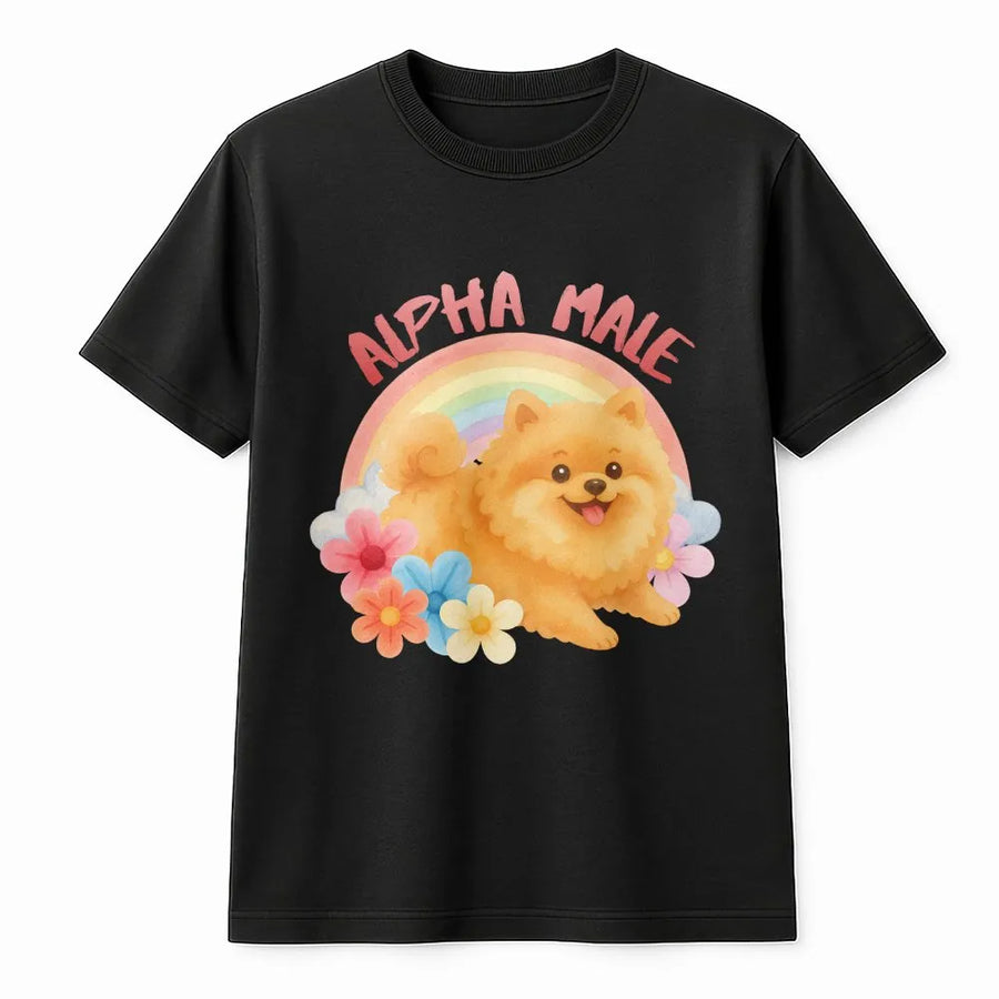 Pomeranian Dog T-Shirt | Funny Alpha Male Rainbow Graphic | Premium Soft Cotton Tee | Cute Pet Lover Gift For Dog Owners