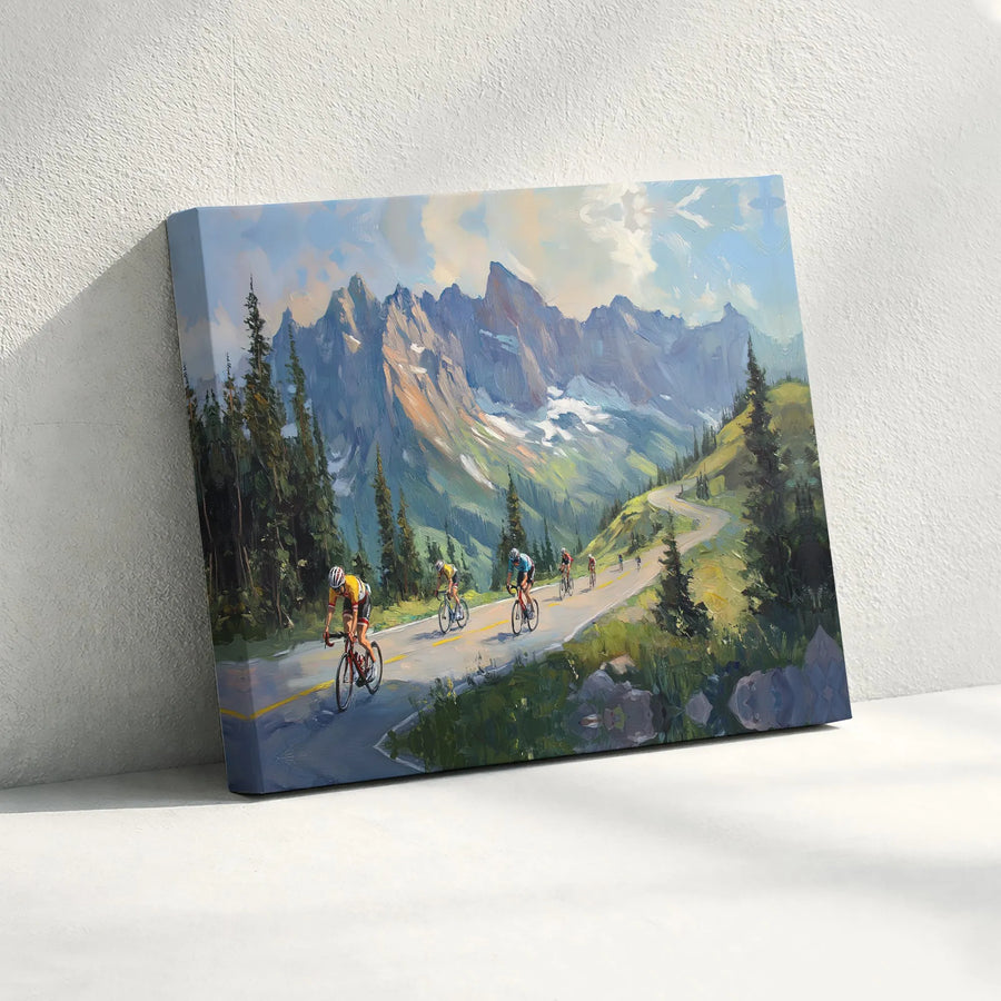 Mountain Road Cycling Canvas Print | Impressionist Landscape Wall Art | Premium Gallery Wrapped Decor | Perfect Gift For Cyclists And Athletes