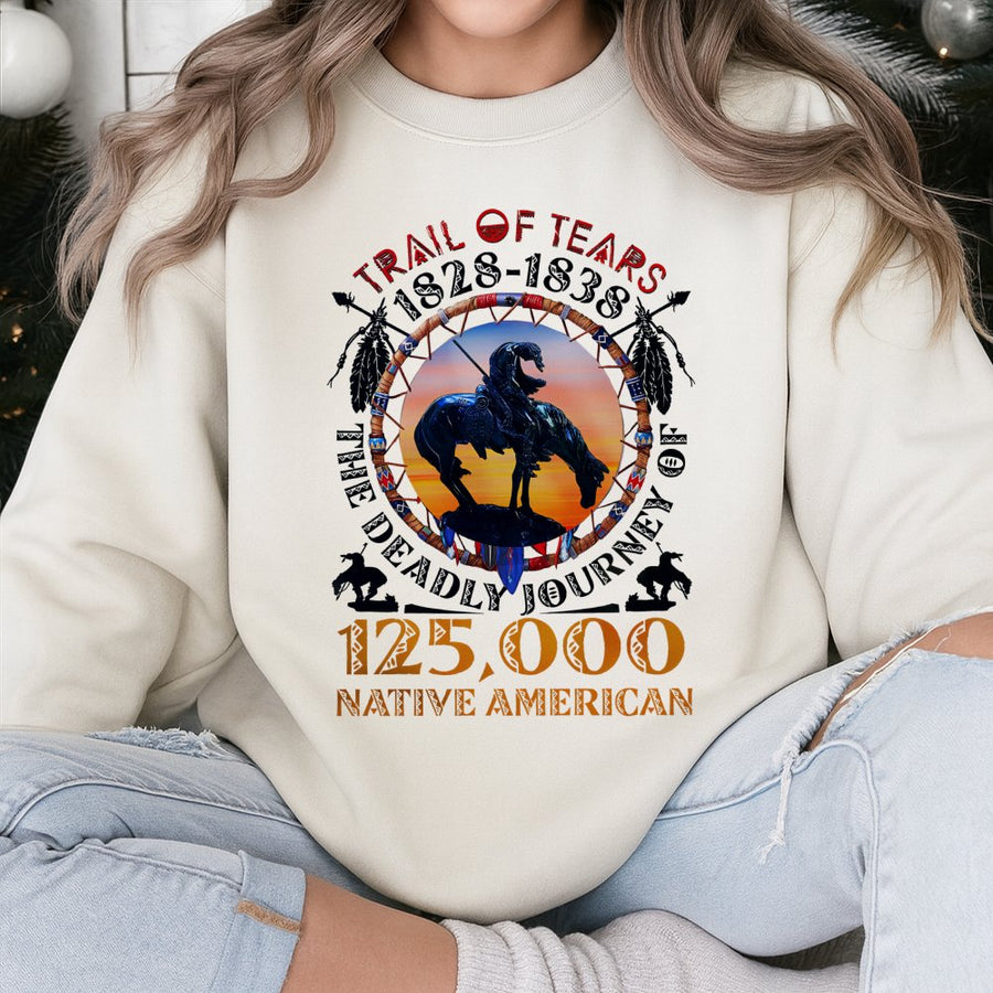 Trail Of Tears Sweatshirt | Native American History Graphic Art | Premium Cotton Blend Unisex Pullover | Historical Commemorative Gift