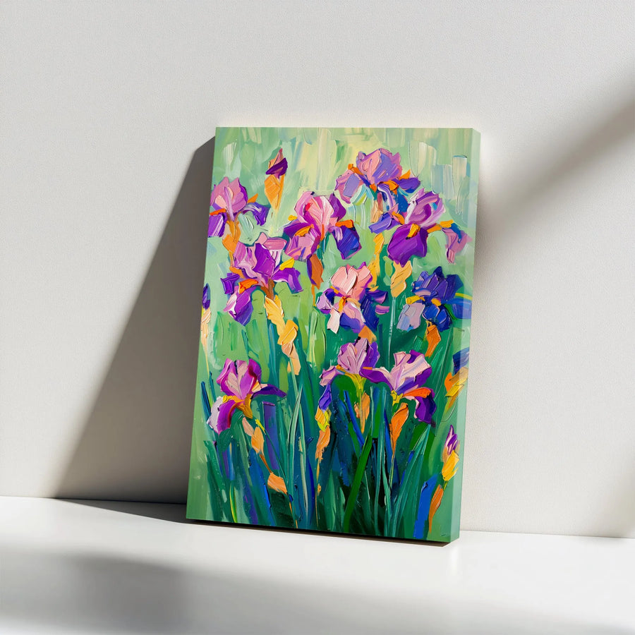 Impressionist Iris Flower Vertical Canvas | Vibrant Floral Garden Painting | Premium 1.25" Thick Wall Art | Modern Living Room Decor Gift