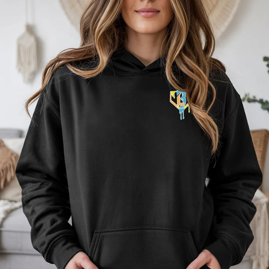 Abstract Paint Drip Hoodie | Minimalist Geometric Chest Logo Pullover | Premium Soft Cotton Blend | Unisex Modern Streetwear Gift