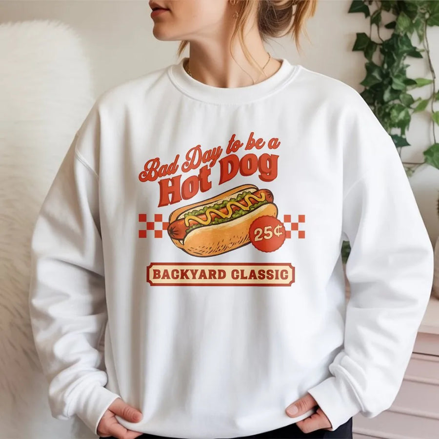 Funny Hot Dog Sweatshirt | Retro BBQ Graphic Pullover | Premium Soft Cotton Blend | Patriotic Summer Cookout Gift for Foodies