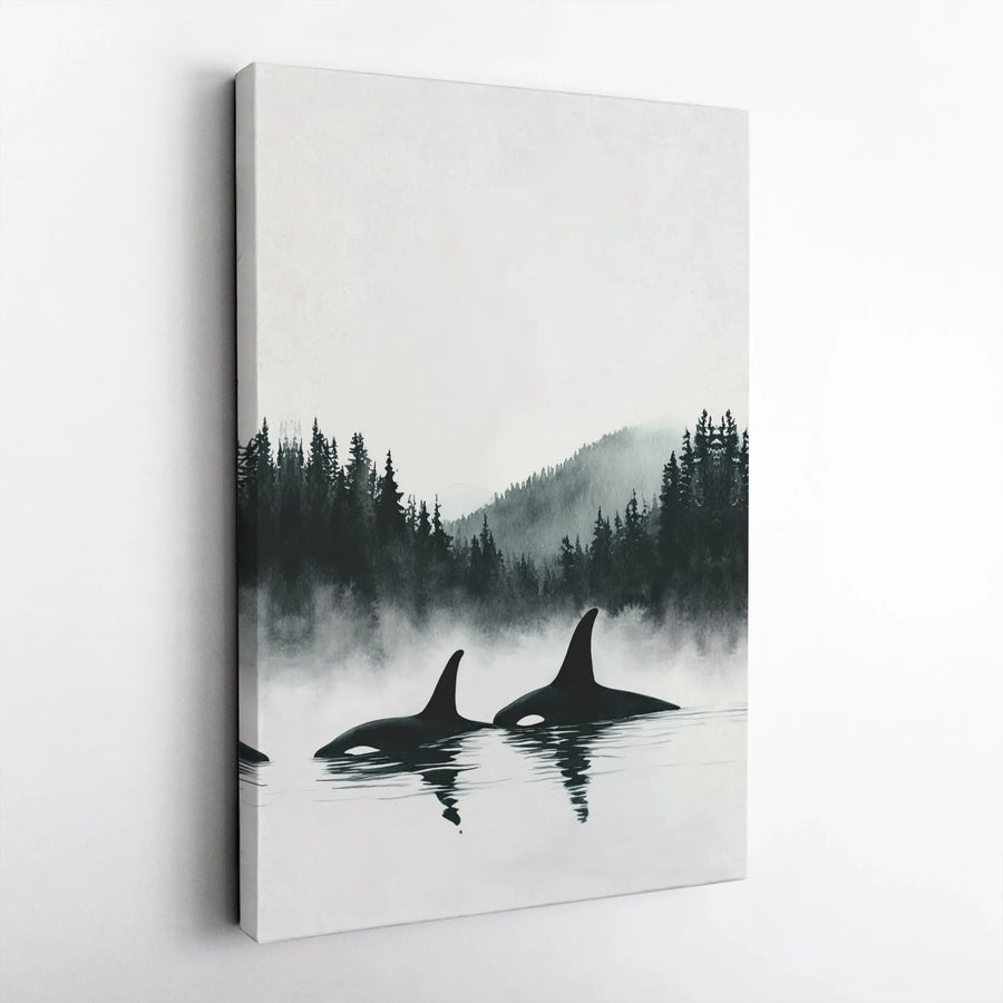 Orca Wall Art | Misty Forest Ocean Wildlife Canvas Print | Premium Fade-Resistant Gallery Wrap | Modern Coastal Home Decor