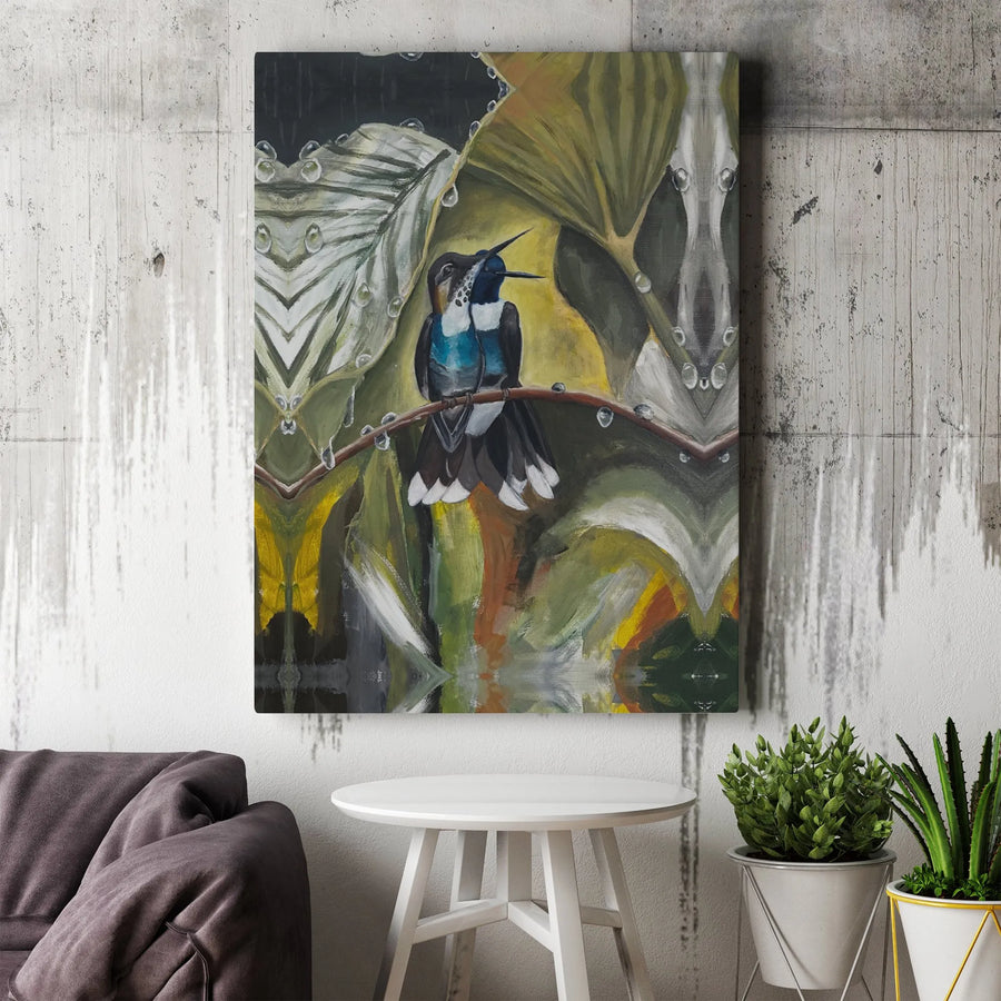 Hummingbird Wall Art | Two Birds on Branch Botanical Canvas | Premium Fade-Resistant Gallery Print | Nature-Inspired Home Decor