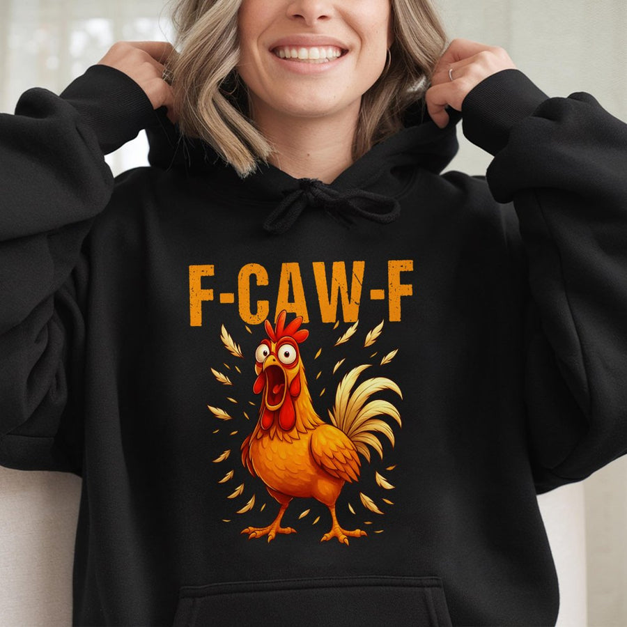Funny Chicken Hoodie | F-Caw-F Rooster Meme Graphic | Premium Cotton Blend Pullover | Gift for Chicken Lovers & Farm Enthusiasts