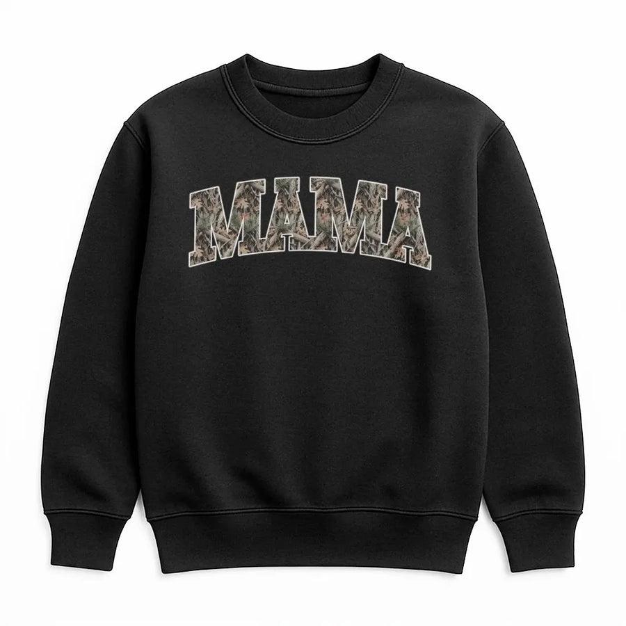 Camo Mama Shirt | Retro Varsity Camouflage Print | Soft Cotton Graphic Tee | Mother's Day Gift for Hunting Mom