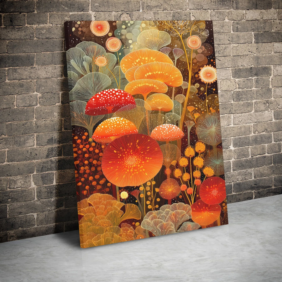 Mushroom Forest Canvas Wall Art | Psychedelic Botanical Nature Print | 1.25 Inch Gallery Wrap Premium Decor | Vibrant Home Office Gift