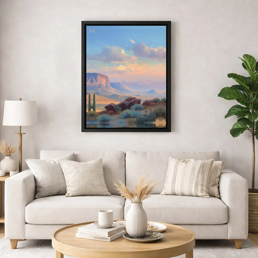 Southwestern Desert Landscape Canvas Art | Mesa and Saguaro Cactus Print | Premium 1.25 Inch Gallery Wrap | Desert Home Decor Gift