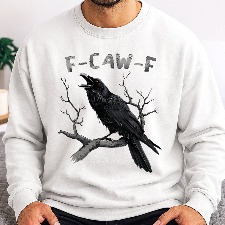 Raven Sweatshirt | F-CAW-F Pun Graphic Print | Soft Cotton Blend Unisex Pullover | Gothic Nature Lover Gift | Dark Academia Aesthetic