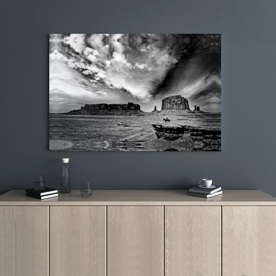 Monument Valley Canvas Art | Black and White Western Landscape | Premium Gallery Wrap | Gift for Cowboy Art Collector