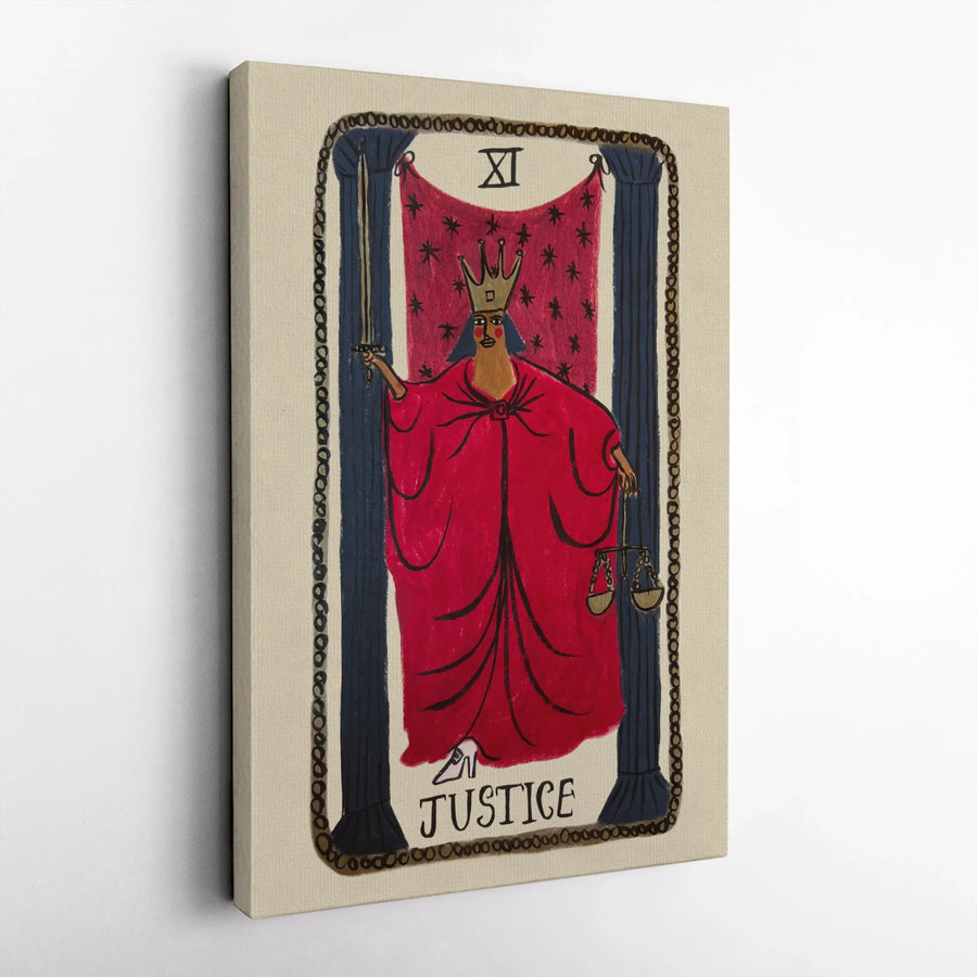 Justice Tarot Card Wall Art | Major Arcana XI Illustration | Premium Gallery Wrapped Canvas | Esoteric Home Decor Gift