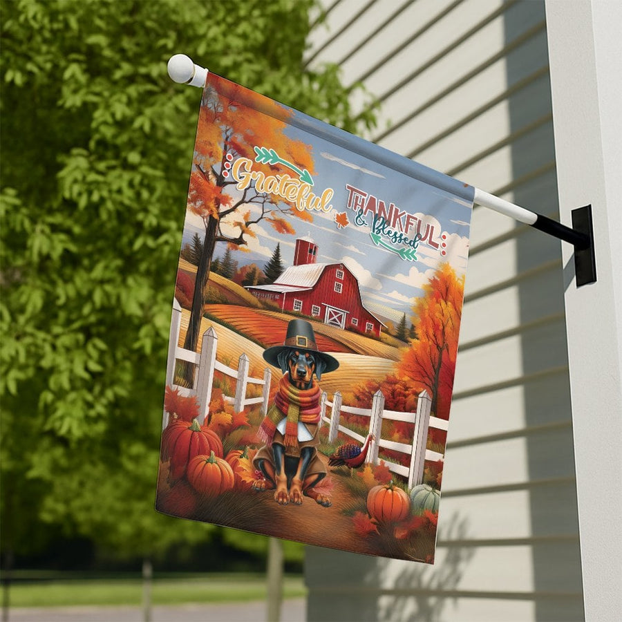Thanksgiving Garden Flag | Grateful Dog Farmhouse Autumn Scene | Durable Weather-Resistant Polyester | Fall Seasonal Outdoor Decor Gift