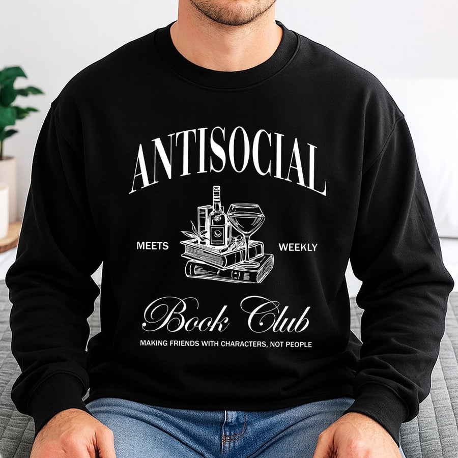 Antisocial Book Club Sweatshirt | Funny Introvert Reader Graphic | Premium Cotton Blend Unisex Pullover | Unique Gift For Book Lovers