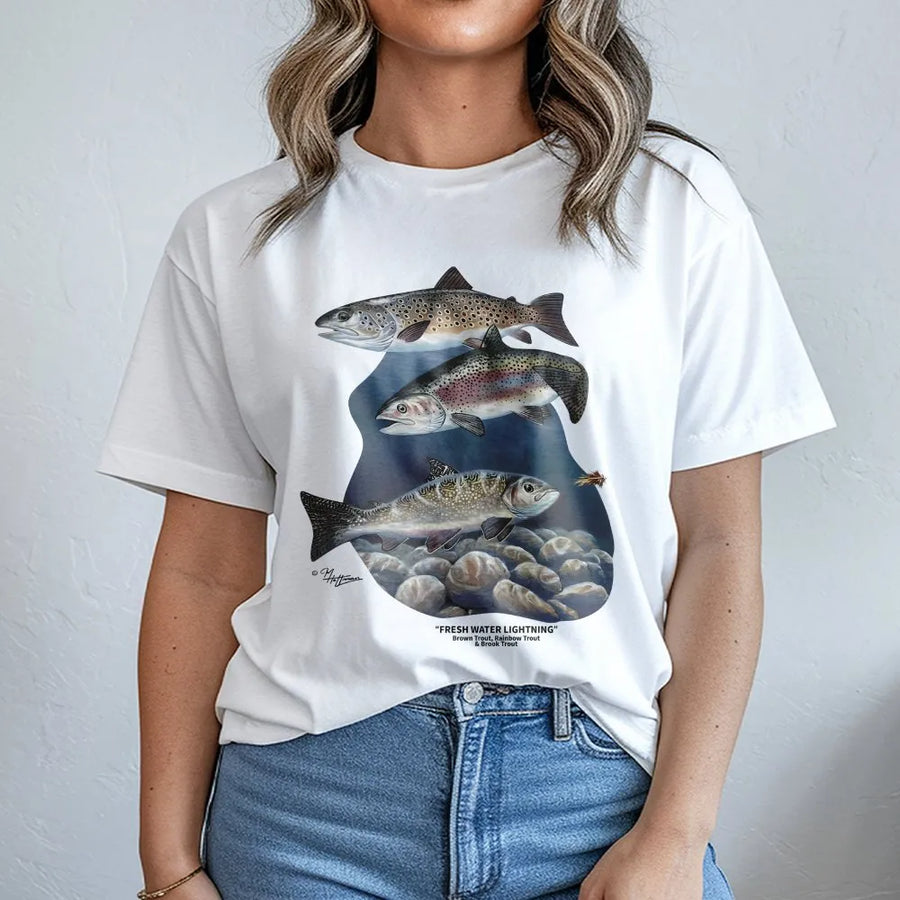 Trout Fishing T-Shirt | Freshwater Trout Species Illustration | Premium Cotton-Blend | Gift for Angler & Outdoorsman