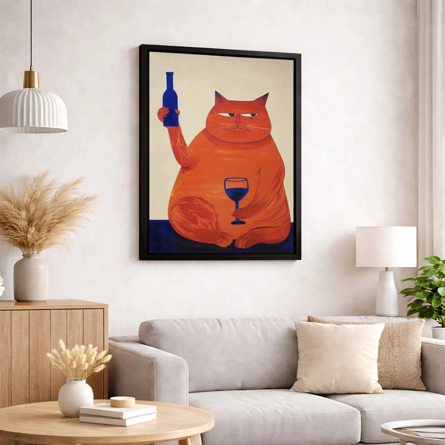 Funny Orange Cat Wine Art | Whimsical Pet Lover Canvas Print | Premium Gallery-Wrapped 1.25" Profile | Unique Gift for Wine Enthusiasts
