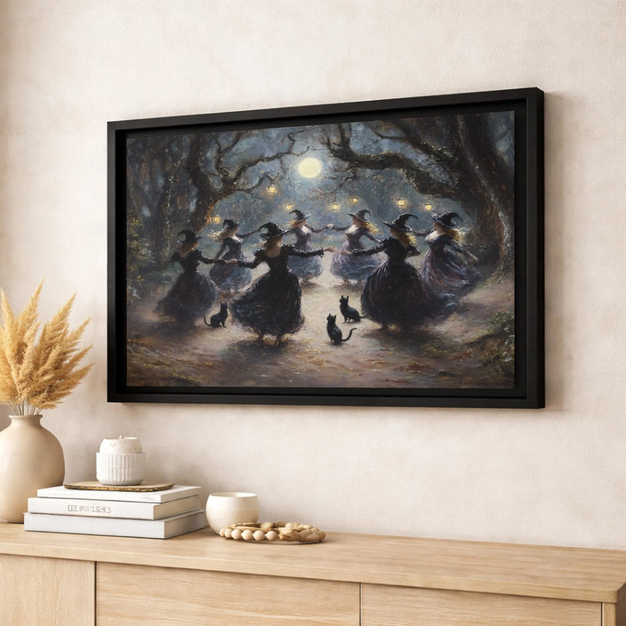 Witches Coven Canvas Wall Art | Dancing Witches Under Full Moon | Gallery-Quality 1.25" Profile | Gothic Home Decor & Halloween Gift