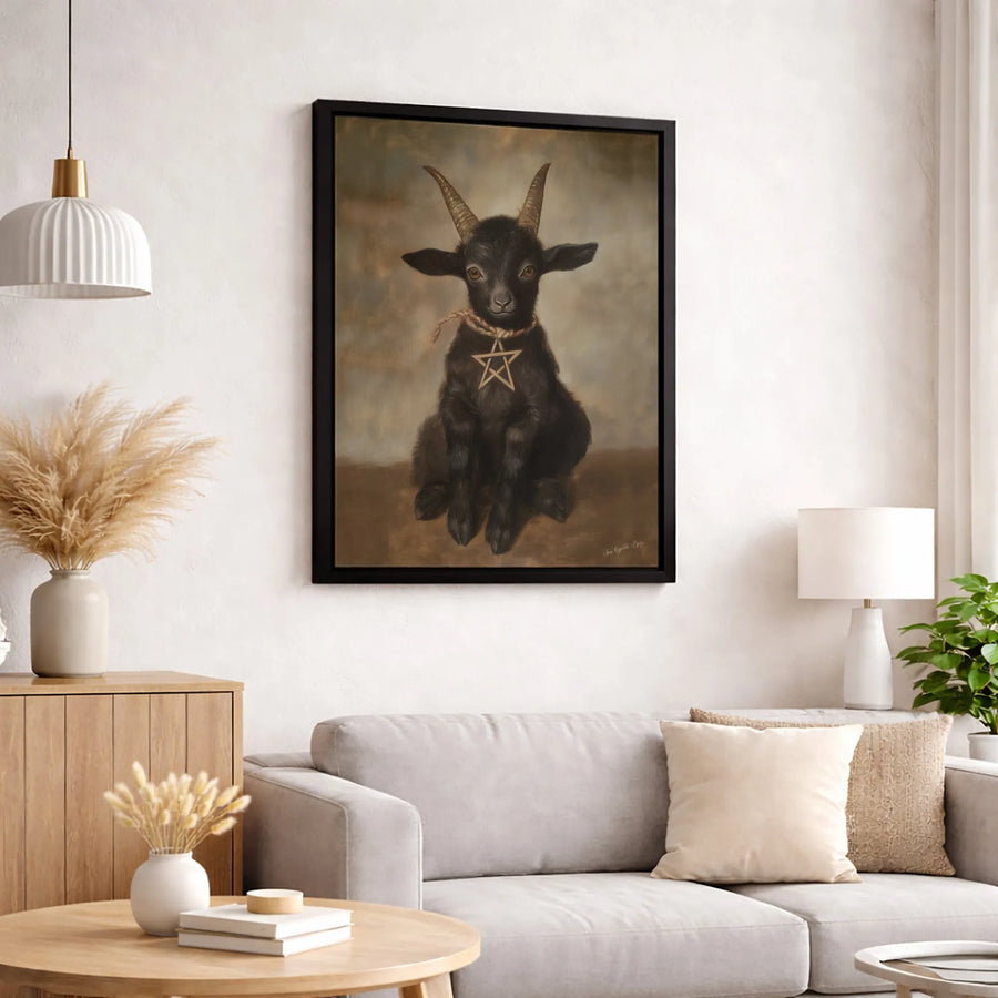 Gothic Black Goat Wall Art | Occult Pentagram Portrait Print | Premium 1.25" Gallery Wrapped Canvas | Dark Aesthetic Home Decor Gift