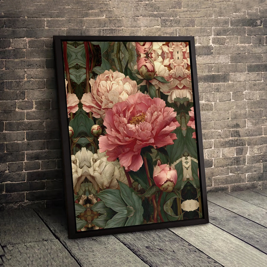Vintage Peony Floral Wall Art | Pink and White Botanical Print | Premium Gallery Wrapped Canvas | Elegant Home Decor Gift