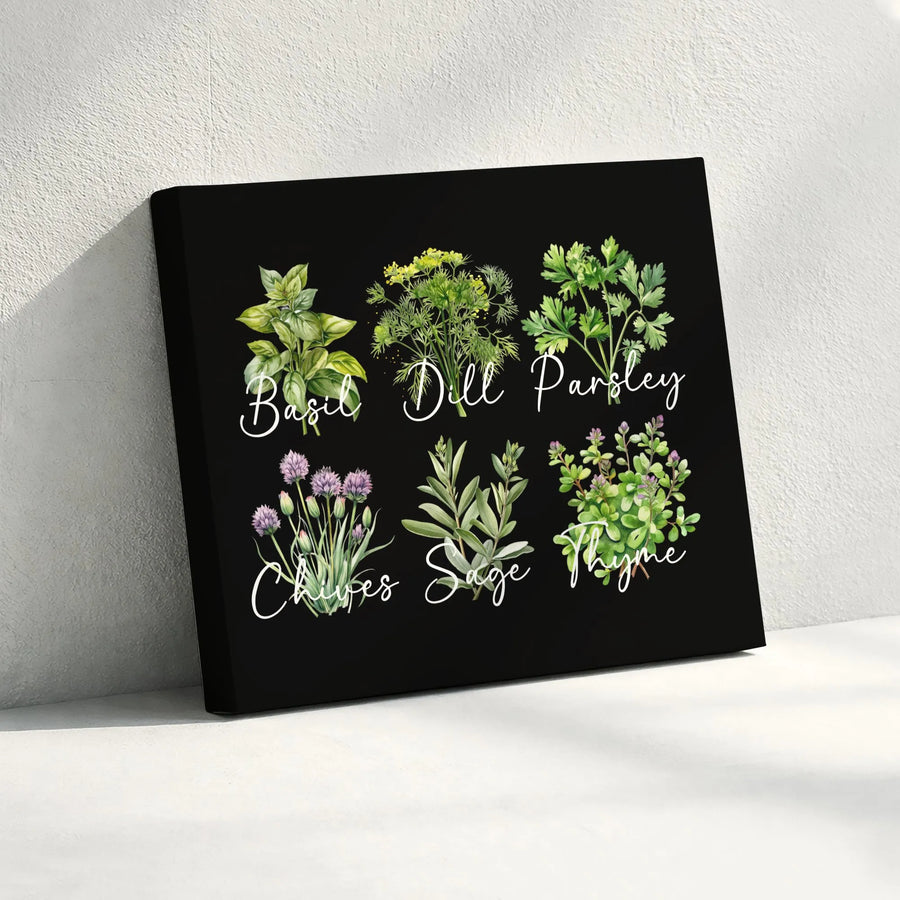Kitchen Herbs Canvas Wall Art | Watercolor Botanical Herb Chart | Premium Gallery Wrapped Canvas | Modern Farmhouse Decor Gift for Home Chef