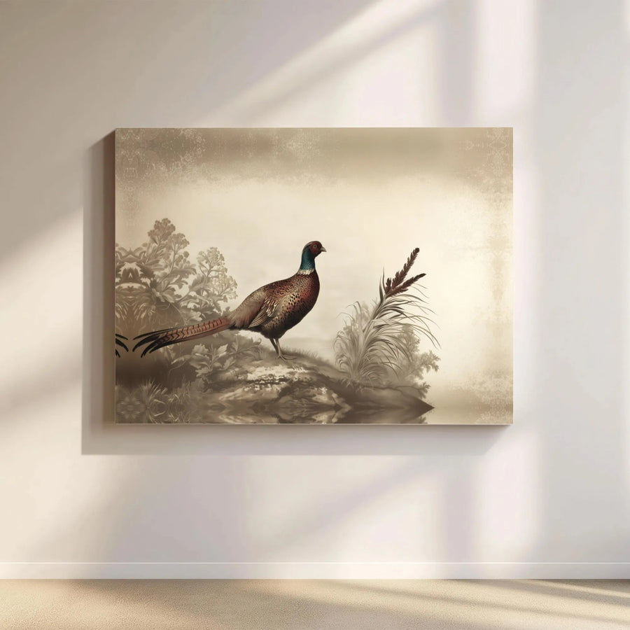 Vintage Pheasant Canvas Wall Art | Rustic Wildlife Nature Print | Gallery-Quality 1.25" Profile | Masculine Study & Home Office Decor Gift
