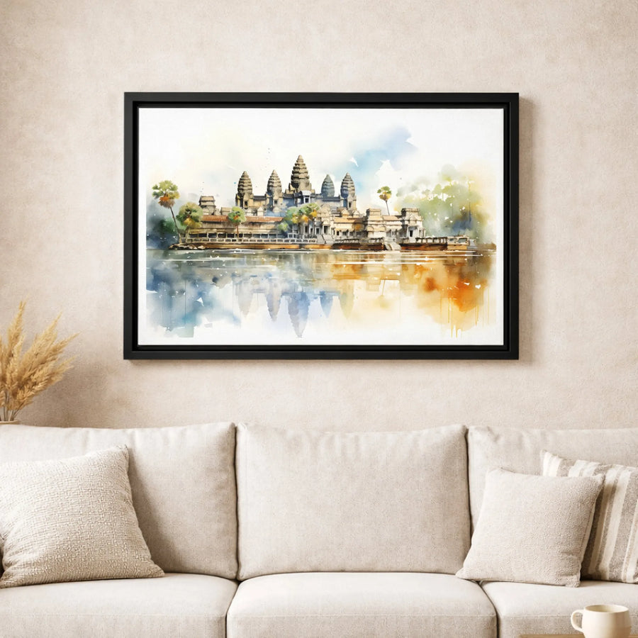 Angkor Wat Canvas Print | Watercolor Cambodia Temple Wall Art | Premium Gallery Wrapped Decor | Travel Gift for World Travelers