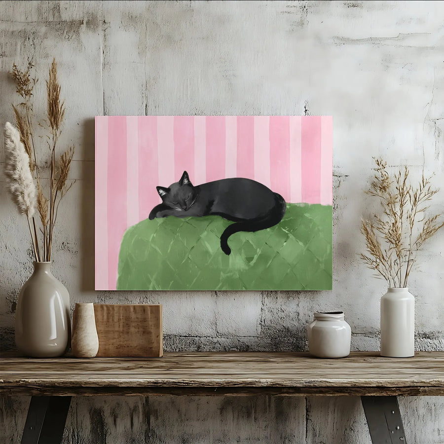 Sleeping Black Cat Canvas Wall Art | Modern Painterly Illustration | Fade-Resistant Gallery Print | Unique Gift for Cat Mom