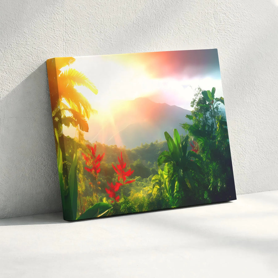 Tropical Jungle Canvas Wall Art | Vibrant Rainforest Mountain Scene | Premium Thick Gallery Wrap | Nature Inspired Home Decor Gift
