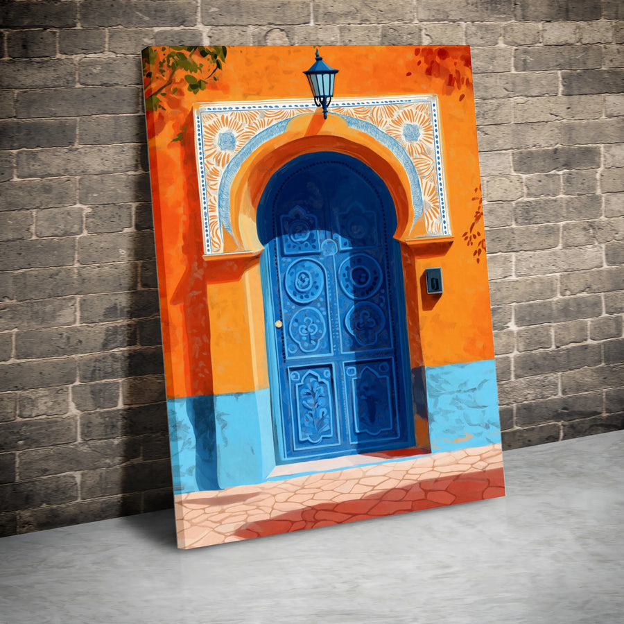 Moroccan Door Canvas Wall Art | Ornate Blue Archway Print | 1.25-Inch Premium Gallery Wrap | Boho Home Decor Gift for Travel Lovers