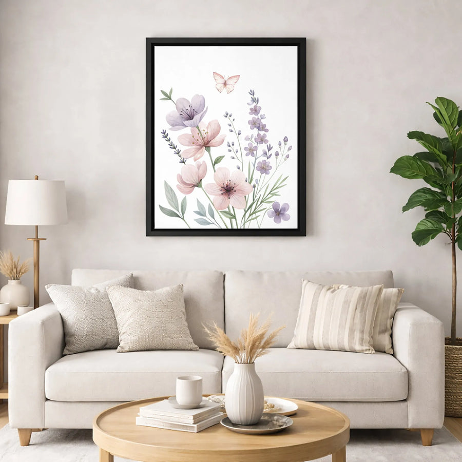 Watercolor Wildflower Canvas Print | Butterfly Floral Wall Art | Gallery Quality 1.25 Inch Profile | Botanical Decor For Home Or Office