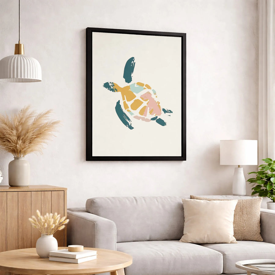 Abstract Sea Turtle Canvas Wall Art | Minimalist Coastal Ocean Print | Gallery Quality Fade-Resistant | Modern Home Decor Gift