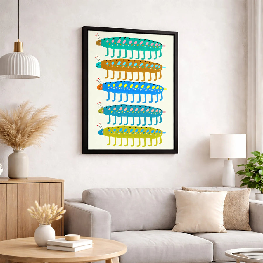 Colorful Caterpillar Wall Art | Playful Insect Illustration Decor | Gallery Quality Canvas Print | Nursery or Kids Room Gift