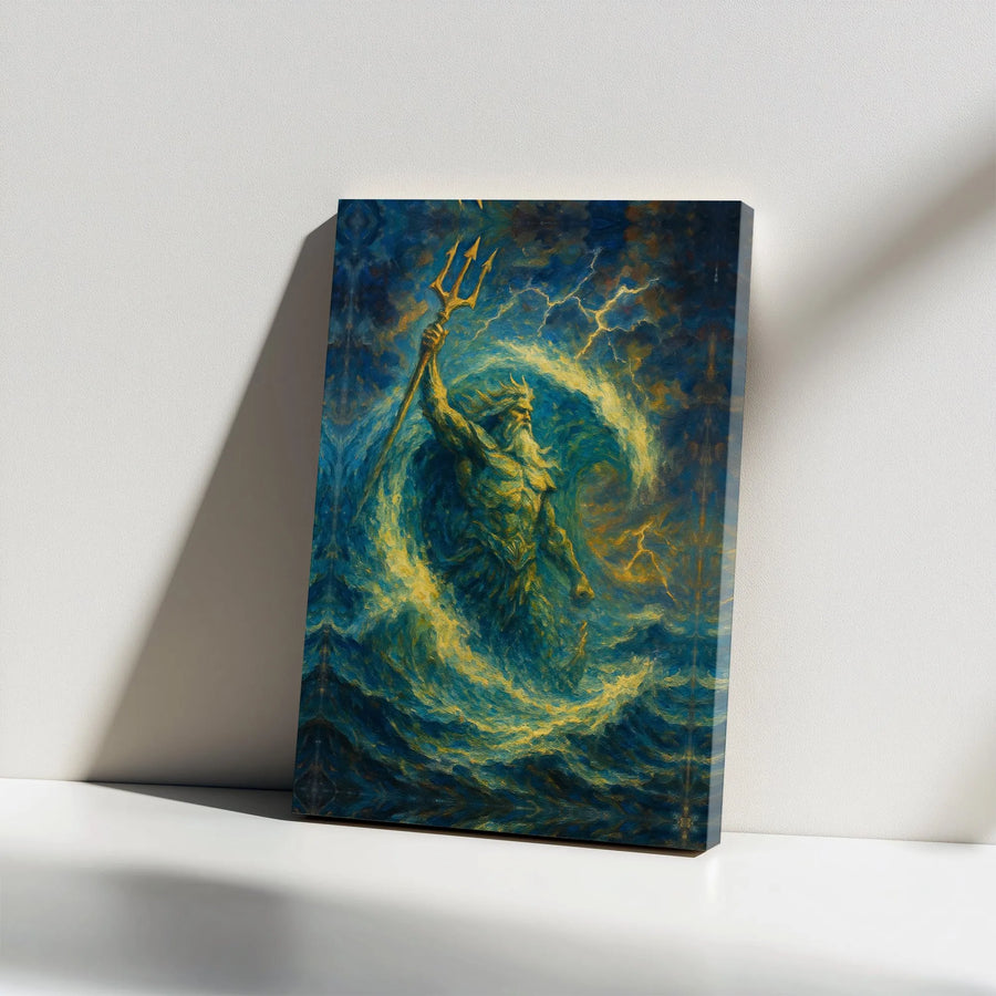 Poseidon Canvas Wall Art | Greek God of the Sea with Trident | Premium Fade-Resistant Print | Mythology Home Decor Gift