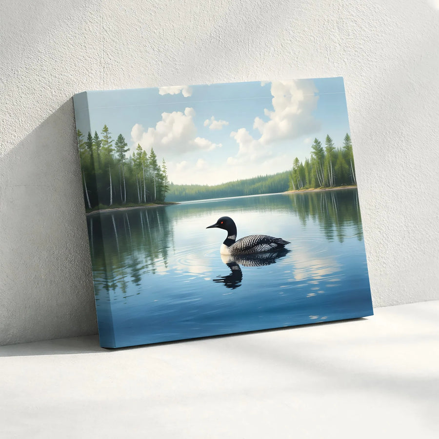 Common Loon Canvas Wall Art | Serene Forest Lake Landscape | Premium Gallery Wrapped Print | Nature Lover Home Decor Gift