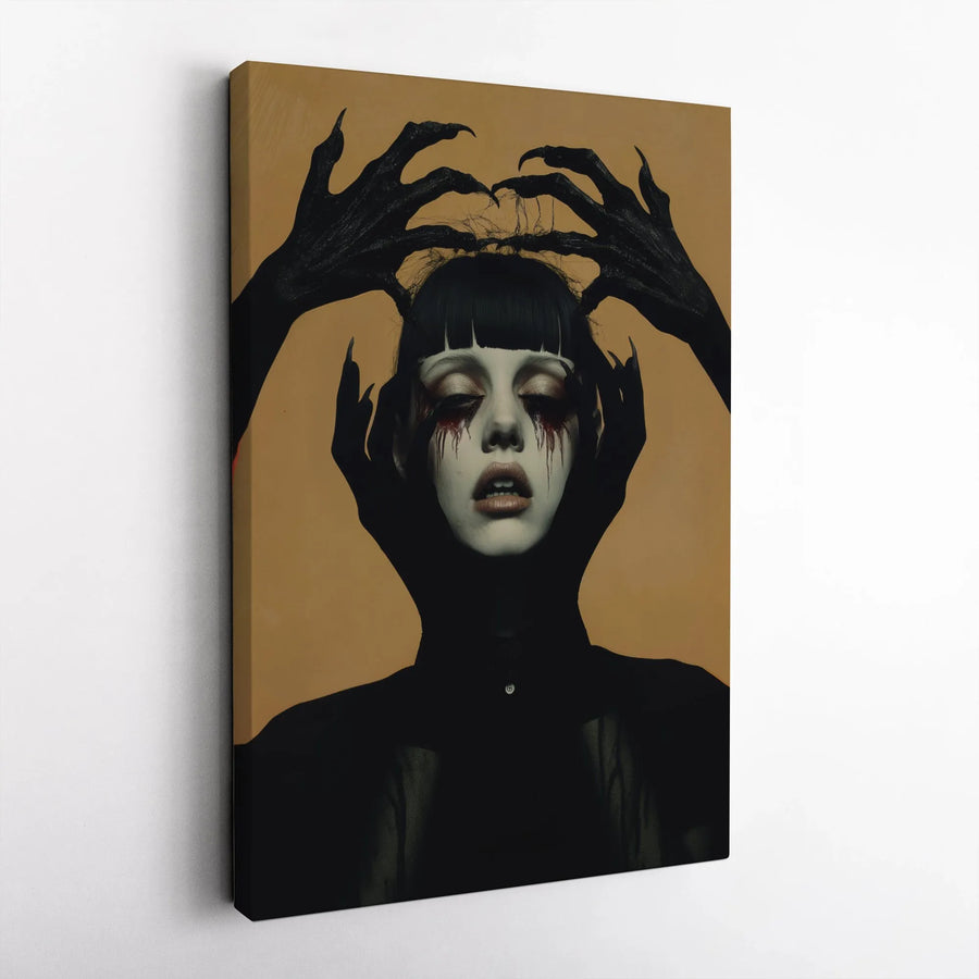 Gothic Demon Hands Surreal Horror Canvas Print | Dark Fantasy Woman Wall Art | Premium Fade-Resistant Gallery Wrap | Spooky Home Decor Gift