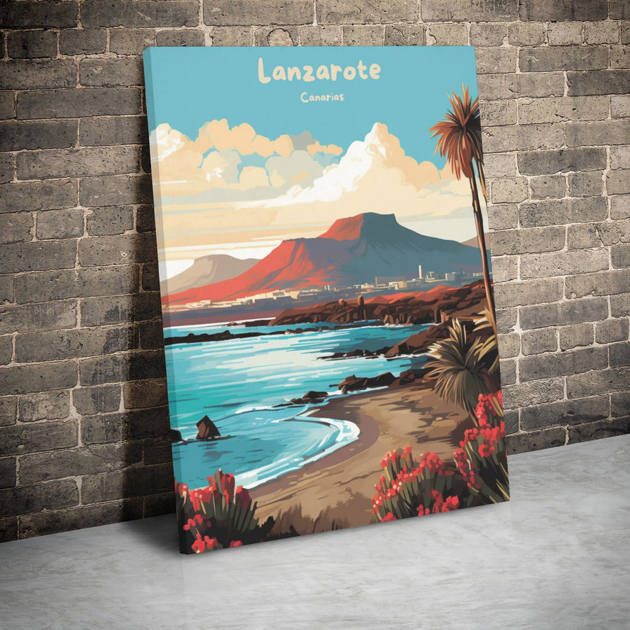 Lanzarote Wall Art | Vintage Canary Islands Travel Poster | Premium Gallery Wrap Canvas | Coastal Decor Gift for Travel Lovers