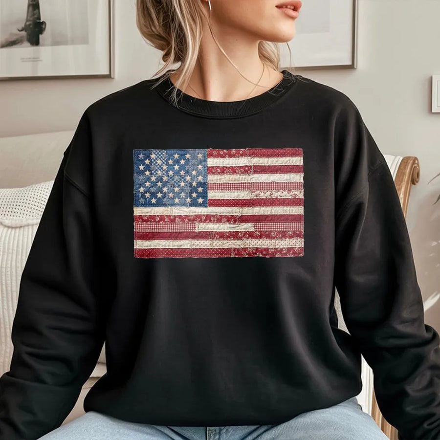 Retro 4th of July Shirt | Vintage Patchwork American Flag Tee | Premium Comfort Colors Cotton | Patriotic Independence Day Gift