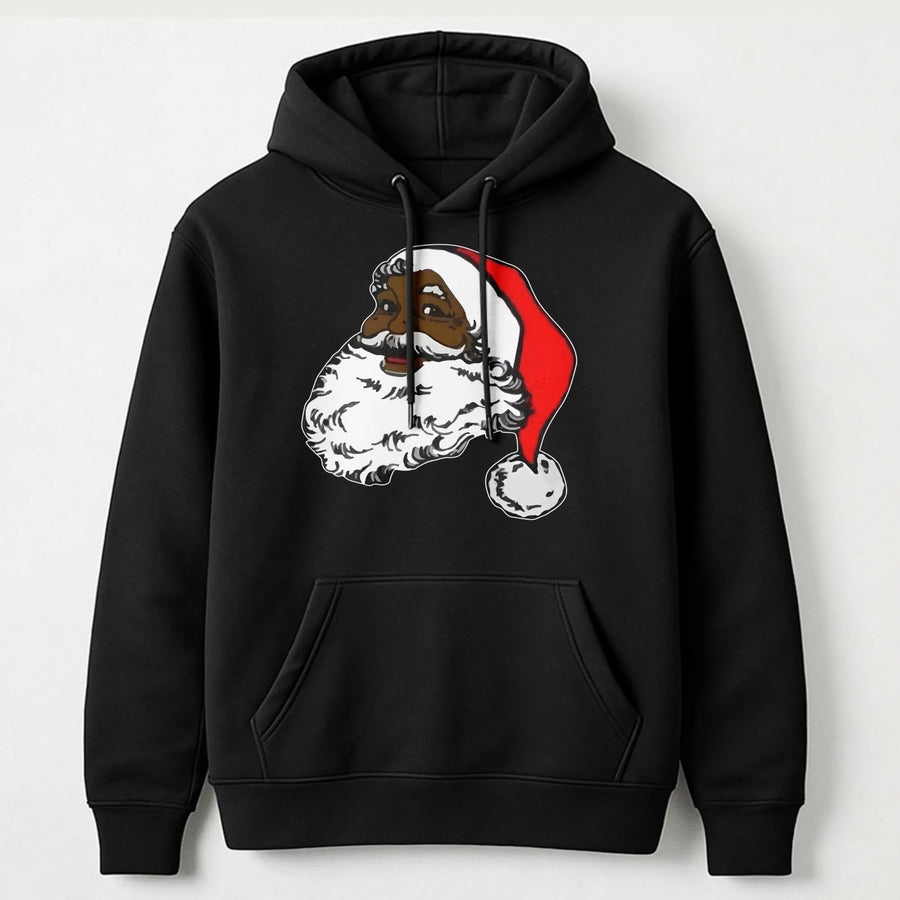 Black Santa Claus Hoodie | African American Christmas Graphic Sweatshirt | Premium Cotton Blend | Holiday Gift For Men And Women