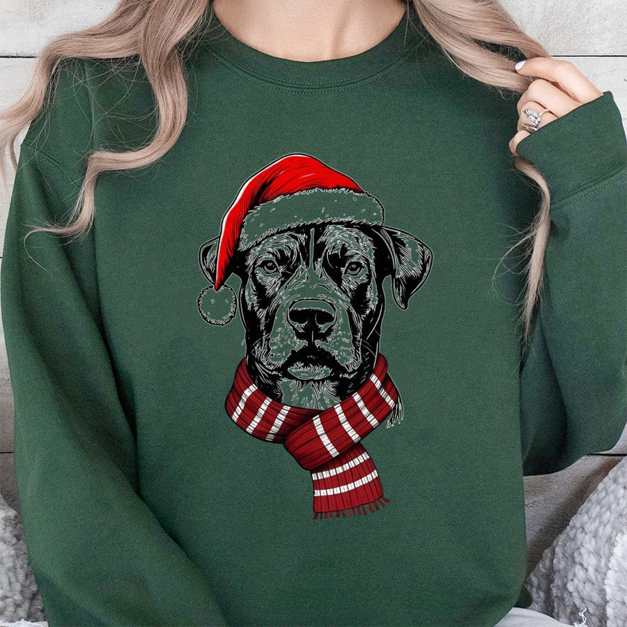 Christmas Dog Sweatshirt | Festive Santa Hat and Scarf Graphic | Premium Cotton Blend | Holiday Gift for Dog Lovers and Pet Owners