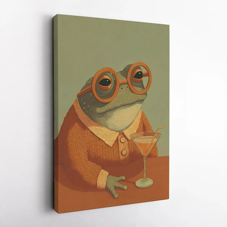 Dapper Frog Canvas Wall Art | Vintage Style Toad with Martini | Premium Thick Gallery Wrapped Print | Unique Bar & Home Decor Gift