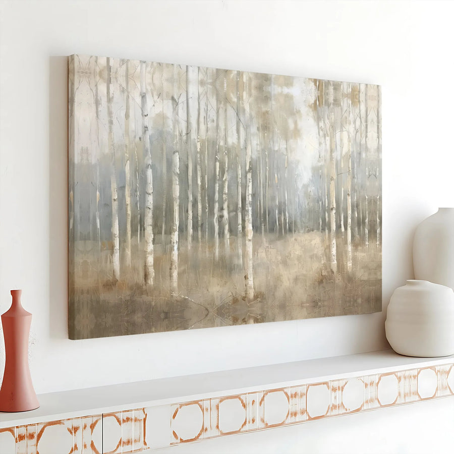 Abstract Birch Tree Wall Art | Neutral Forest Landscape Canvas | Premium Gallery Wrap Print | Modern Minimalist Home Decor Gift