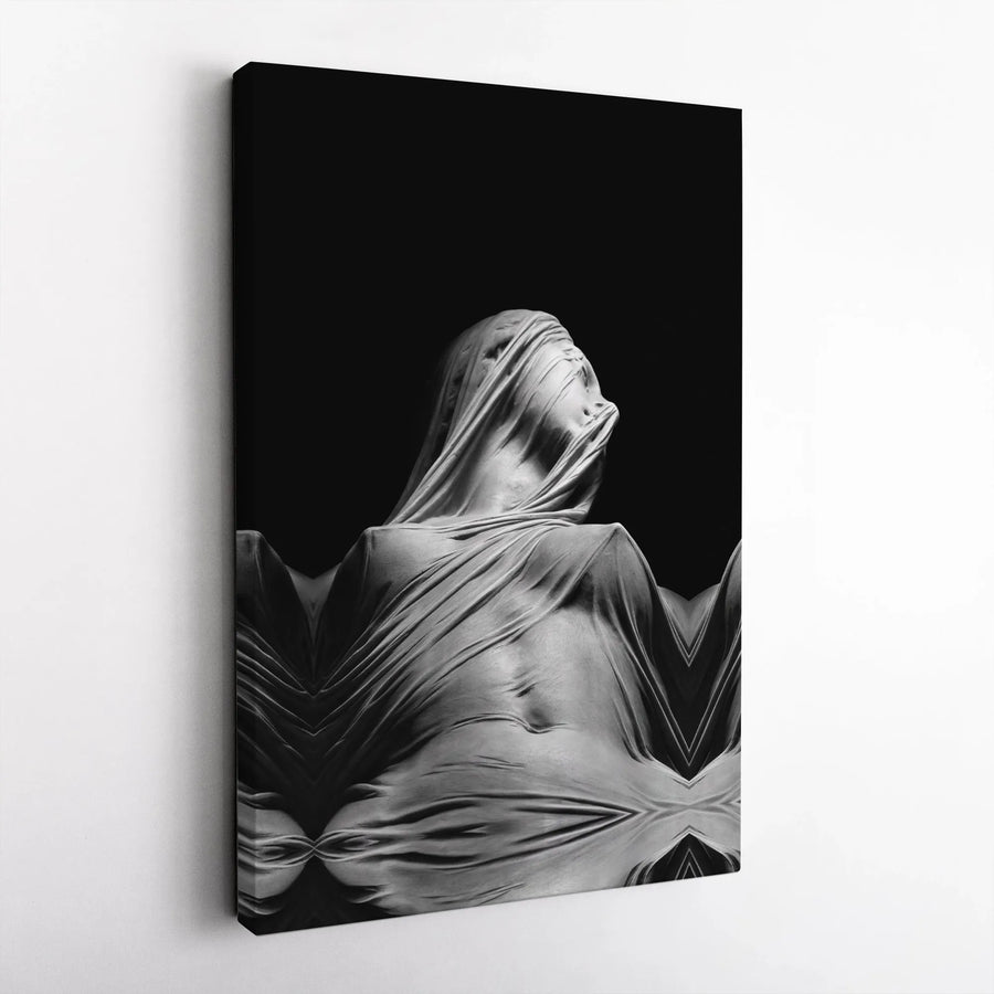 Veiled Woman Wall Art | Abstract Surreal Black and White Photography | Gallery Quality Wrapped Canvas | Modern Home Decor Gift for Her