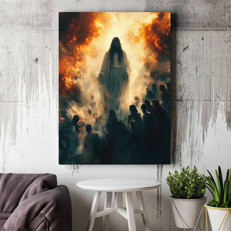 Jesus Second Coming Wall Art | Divine Light Religious Canvas Print | Gallery Wrap Home Decor | Spiritual Christian Gift for Believers