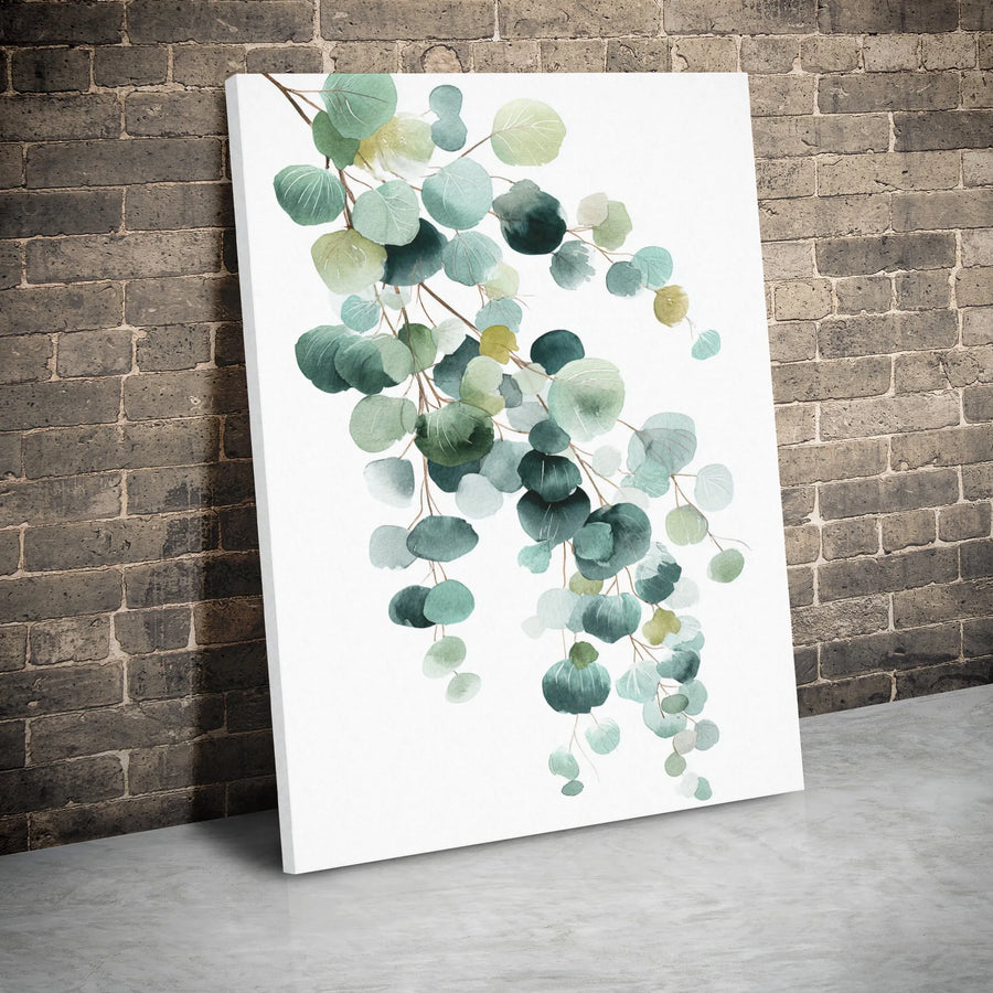Watercolor Eucalyptus Leaves Canvas Wall Art | Minimalist Botanical Greenery Print | Premium Gallery Wrapped Decor | Modern Home Office Gift